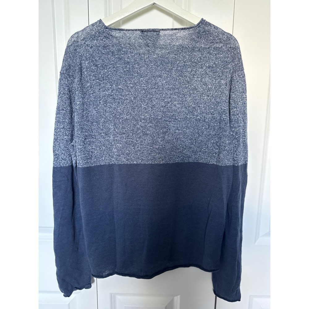 Club Monaco Mens Blue Colorblock 100% Linen Lightweight Knit Sweater Large - Picture 3 of 7